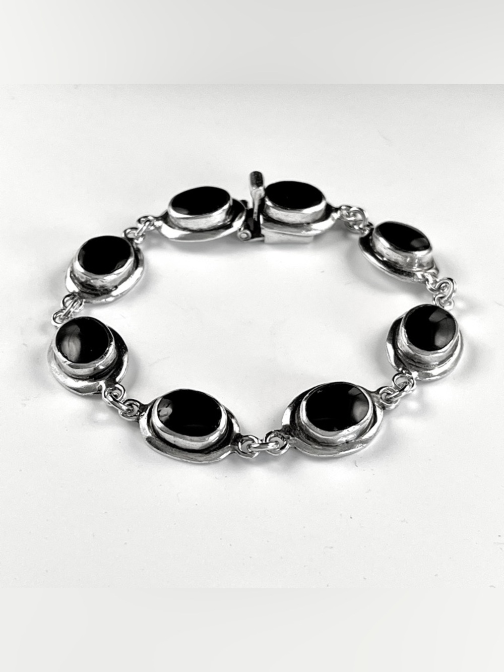 Brenda Schoenfeld Vintage Sterling Silver Black Onyx Bracelet Mexico - Picture 3 of 11